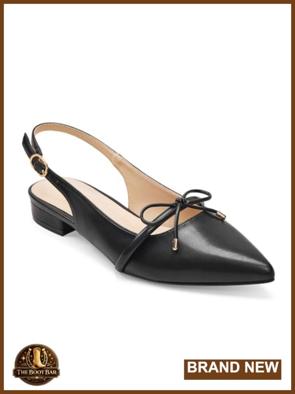 Elisabet Tang Womens Pointed Toe Slingback Flats Low Block Heel Faux Leather